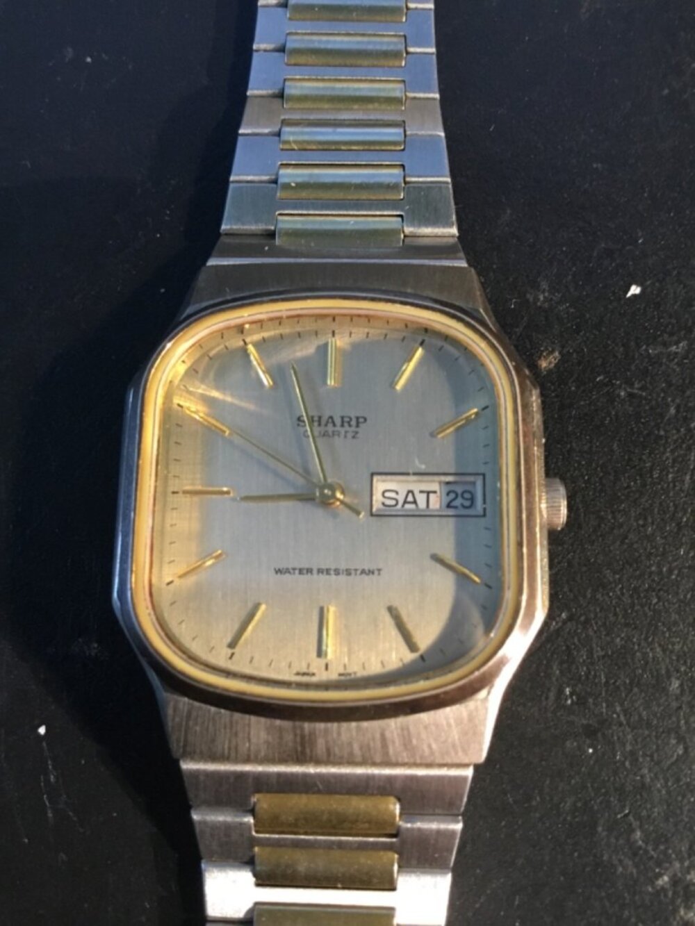 Vintage Sharp Men Dress Watch By Seiko Rectangle Tank Stainless Gold Tone,30mm